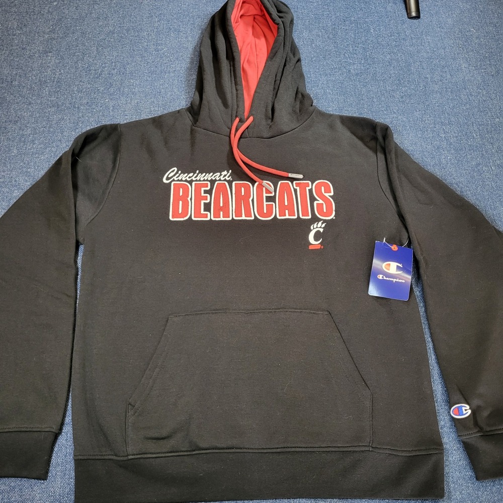 Champion Cincinnati Bearcats Hoodie Mens Medium Black Red Pullover NCAA NEW